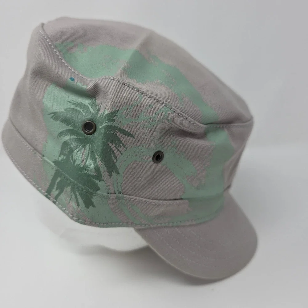 Cadet Cap Size 59 Palm Tree Print Cotton Twill Military Style Gray Gorpcore